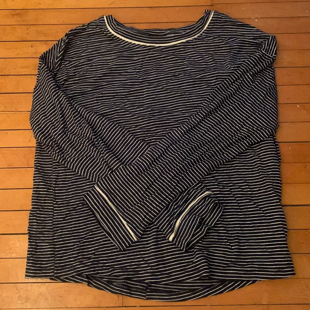 Navy blue, striped, long sleeve casual shirt